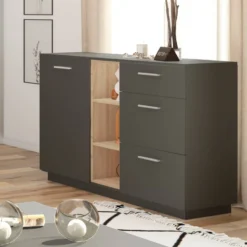 Commode Beatrice Anthracite/sonoma -Pas Cher Vidaxl Magasin 10b21e2e47ef4020b433d76a457a690e