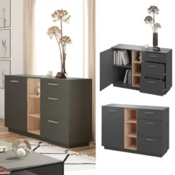 Commode Beatrice Anthracite/sonoma -Pas Cher Vidaxl Magasin 27bc7ae0746a4b5e8832176804303360