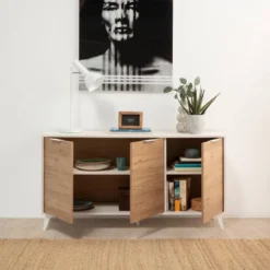 Buffet 3 Portes Koln Blanc Et Bois 7 Buffet 3 Portes Koln Blanc Et Bois -Pas Cher Vidaxl Magasin 94848aa593e04a4caf6b884ffababd36