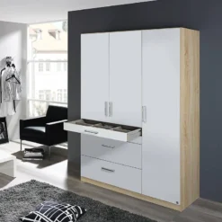 Armoire Homburg II -Pas Cher Vidaxl Magasin drehtuerenschrank homburg ii weiss eiche sonoma dekor 136 cm 3 tuerig ohne spiegeltuer en 4503932